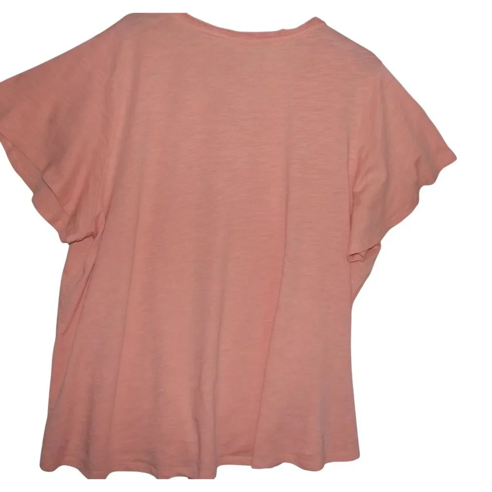 The Sweatshirt Project T-shirt Womens 3X Coral Peach Tie Front short sleeve v-ne - Picture 6 of 7